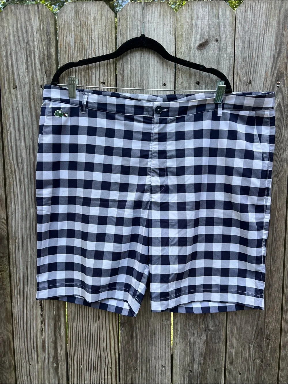LACOSTE SPORT Golf Shorts Navy Blue White Gingham Check Stretch Plaid Mens 40